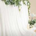 Ling's moment 14FT White Chiffon Table Skirt Recycle Use Extra Long Sheer Tablecloth for Backyard Wedding Reception Decorations Birthday Party Cake Dessert Decor