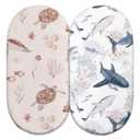 Gllquen Baby Bassinet Sheets Set 2-Pack, Breathable Cozy Bassinet Fitted Sheet Universal Fit Standard Mattress Oval Rectangle Cradle Baby Sheets for Baby Boy Girls Unisex 32"x16" (Sea Turtle)