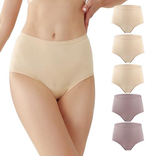 BATTEWA Incontinence Underwear for Women Washable, Leak Proof Underwear High Waist Cotton,Bladder Leakage 50ML (Beige-Blush, Large, 5 Pack)
