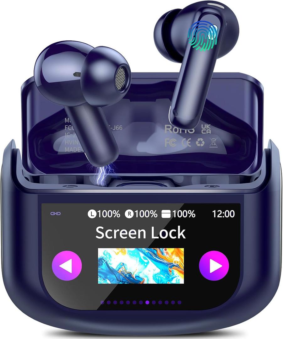 AI Translation Earbuds Real Time,164 Language/7 Translation Modes Translator Earbuds with Audio and Video Calls,No Subscription,5 EQ Modes Touch Screen Translator Headphones,48H AI Ear Buds, Dark Blue