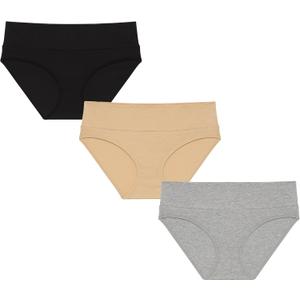Motherhood Maternity womens Foldover Brief Panty 3-pack (Medium, Heather Grey/Essential Nude/Core Black)