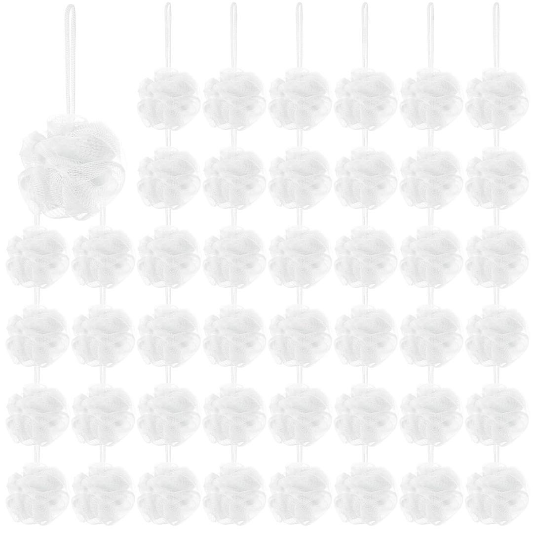 50 Pcs Loofah Sponge Bulk Mini Shower Sponge 3 Inch Loofahs Shower Pouf Mesh Shower Ball for Women Kids Men Exfoliating Bath Scrubber Travel Size Shower Gift(White)
