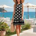 BLENCOT Womens Boho Dress Sleeveless Ruffle Mini Summer Vacation Casual Dresses (Black, M)