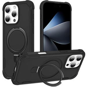 Compatible with iPhone 16 Pro max Case with Invisible Magnetic Kickstand [Compatible with MagSafe] [10-FT Military Drop Protection] Hard Back Soft Edge Promax Case 6.9 Inch, Black