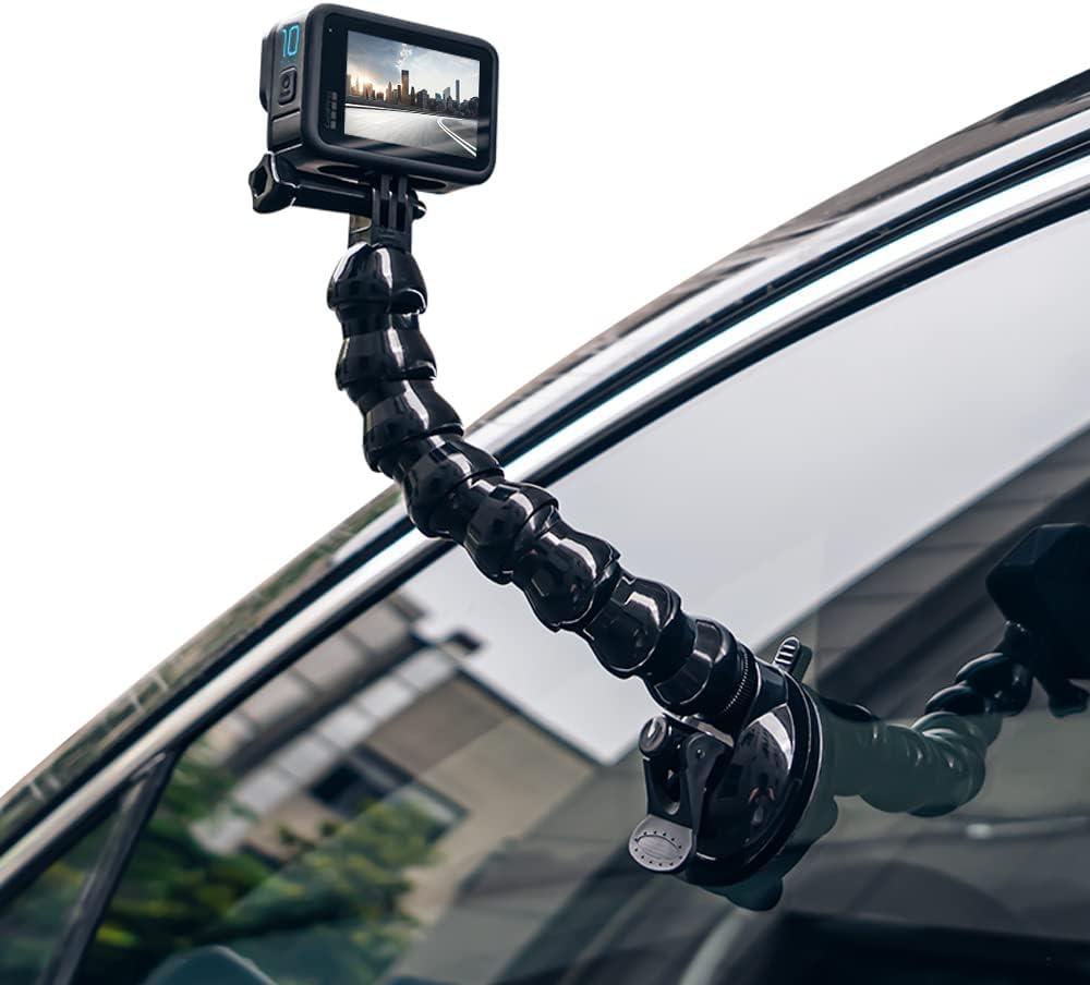 SUREWO Flexible Gooseneck Suction Cup Camera Car Mount Compatible with Gopro Hero 13 Black,Hero 12/11/10/9/8/7/6/5 Black,DJI Osmo Action 5 pro/4/3/2,Insta 360 ONE R and Most Action Cameras (Long)
