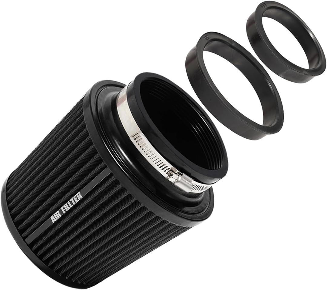 3" 3.5" 4" Inlet Car Replacement Cold Air Intake Filter 76mm 89mm 102mm 3 Sizes in 1 High Flow Performance Cone Air Filter (Black)