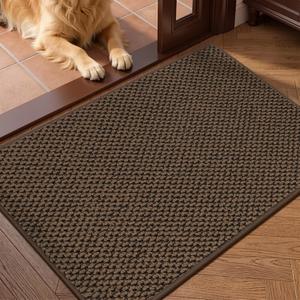 Dirt Trapper Door Mat 24"x 36", Non Slip Washable Doormat, Stain Removal and Absorbent Welcome Mat, Dog Door Mats,Low Profile Entrance Floor Mats for Front Back Door,Brown