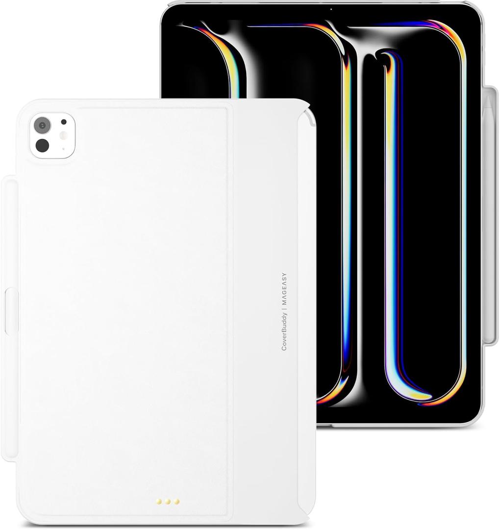 MAGEASY CoverBuddy for M5 & M4 iPad Pro 11" (2024-2025) - iPad Pro Case Compatible with Magic Keyboard for iPad Pro (M5 & M4), Enhanced Thickness & Heat Dissipation - New White (Leather 5.05)