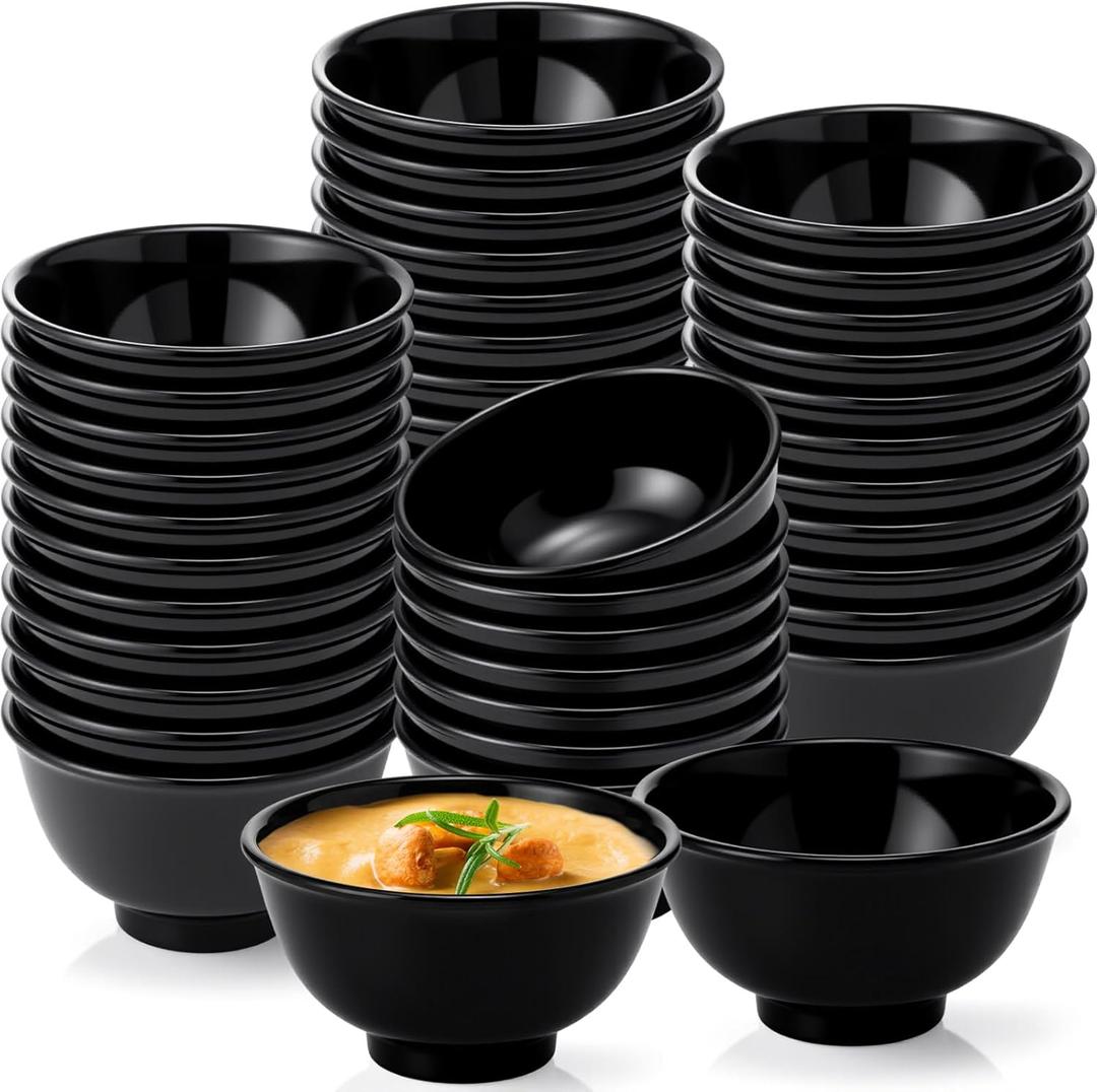 Tioncy 50 Pcs Bowls Set Unbreakable Dessert Soup Salad Bowls for Pasta Cereal Soup Dishwasher Safe (10 oz,Black)