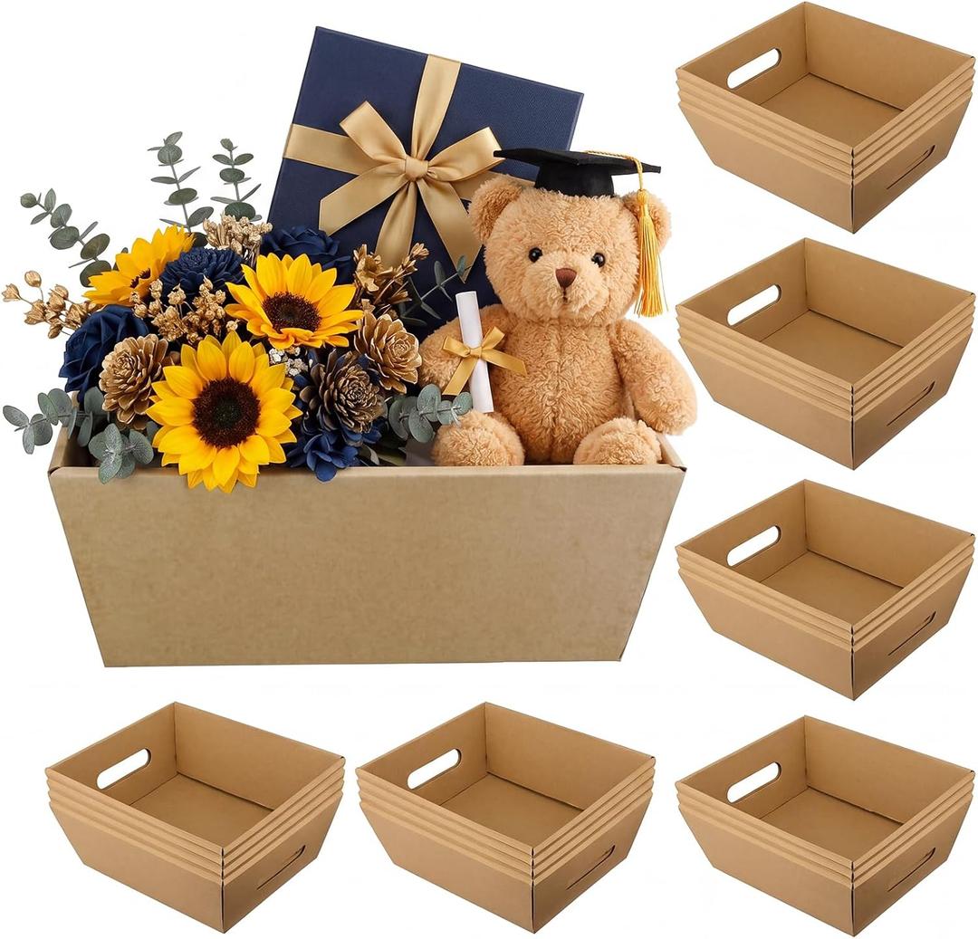 Fainne 20 Pcs Graduation Gift Baskets 10" x 8" Empty Kraft Cardboard Baskets with Handles Bulk Empty Gift Trays Containers for Wedding Graduation Easter Basket Stuffer Decor(Brown)
