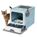 WEPIY Stainless Steel Cat Litter Box With Lid, Top & Front Entry Enclosed Metal Litter Box, Large Covered Drawer Type Foldable Cat Litter Pan With Litter Scoop & Mat, Easy to Clean,Odor Control (Grey), Size: 19.3"×15"×14.2"