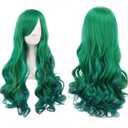 Long Green Wigs for Women St Patricks Day Green Wig with Bangs Curly Wavy Soft Synthetic Wig 
