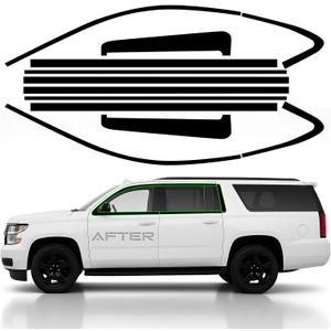 Side Window Chrome Delete Vinyl Wrap Overlay fit for 2015 2016 2017 2018 2019 2020 Chevrolet Chevy Suburban with Blackout Film Gloss Black Kits Accessories