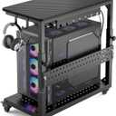 GreenForest Heavy Duty Computer Tower Stand with Wheels, Rolling PC Cart for Gaming, 5-Height Adjustable Full Tower PC Stand with Cable Management, Industrial Casters Home Office, Carbon Fiber Black, 28.1''L x 13.9''W x 29.5''H