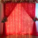 PARTISKY 20x10ft Red Tulle Backdrop Curtain with Lights String for Parites, Sheer Backdrop Curtains for Wedding Baby Shower Birthday Party Photo Shoot Decorations (20ft x 10ft(4 Panels 5*10ft))