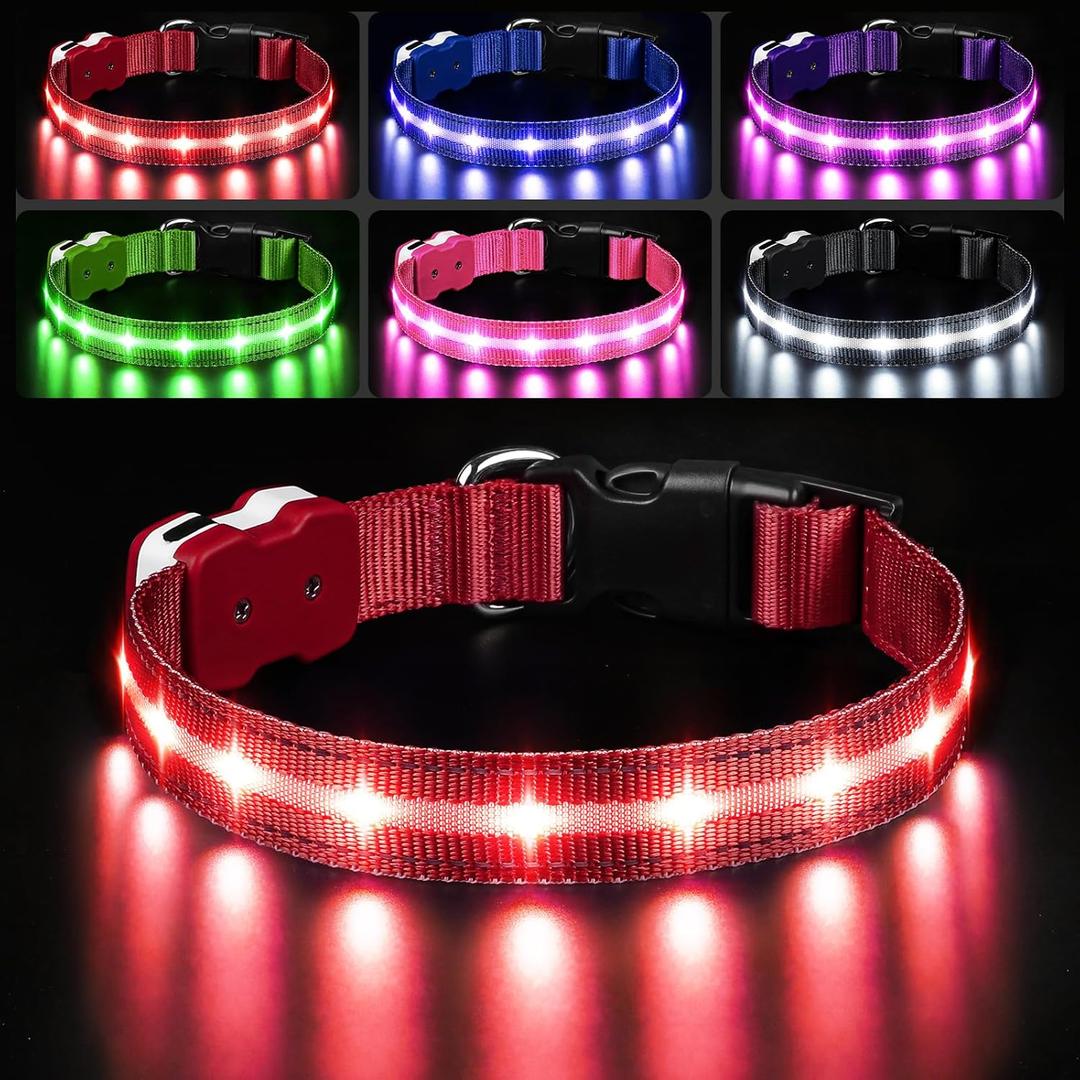 PcEoTllar Light Up Dog Collars, Led Dog Collar, Rechargeable, Night Walking, Waterproof, Glow in The Dark Dog Collars Light for Large Small Medium Dogs, Red m (M(15 inch-19.7 inch))