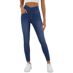 COPYLEAF Stretchy Jeans for Women Trendy Butt Lifting Leggings with Pockets Crossover Waisted Jeggings Pull on Skinny Jeans M
