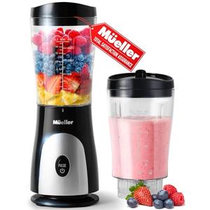 Mueller Personal Blender for Shakes and Smoothies with 15 Oz Travel Cup and Lid, Juices, Baby Food, Heavy-Duty Portable Blender & Food Processor, Black Set of 4