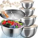 Mixing Bowls with Lids Set, 16PCS Stainless Steel Mixing Bowls,Nesting Storage Bowls for Kitchen with Mixing Bowls Set, Colander, Strainer & Grater , Metal Salad Bowl for Kitchen Gadgets , Cream