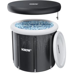 HOROW Ice Bath Tub for Athletes, Multiple Layered Portable Ice Bath Plunge for Cold Water Therapy and Recovery, Inflatable Ice Pod Barrel with Cover, Foldable Ice Plunge Tub for Home, Gym, Outdoor Use (100 Gallons Round)