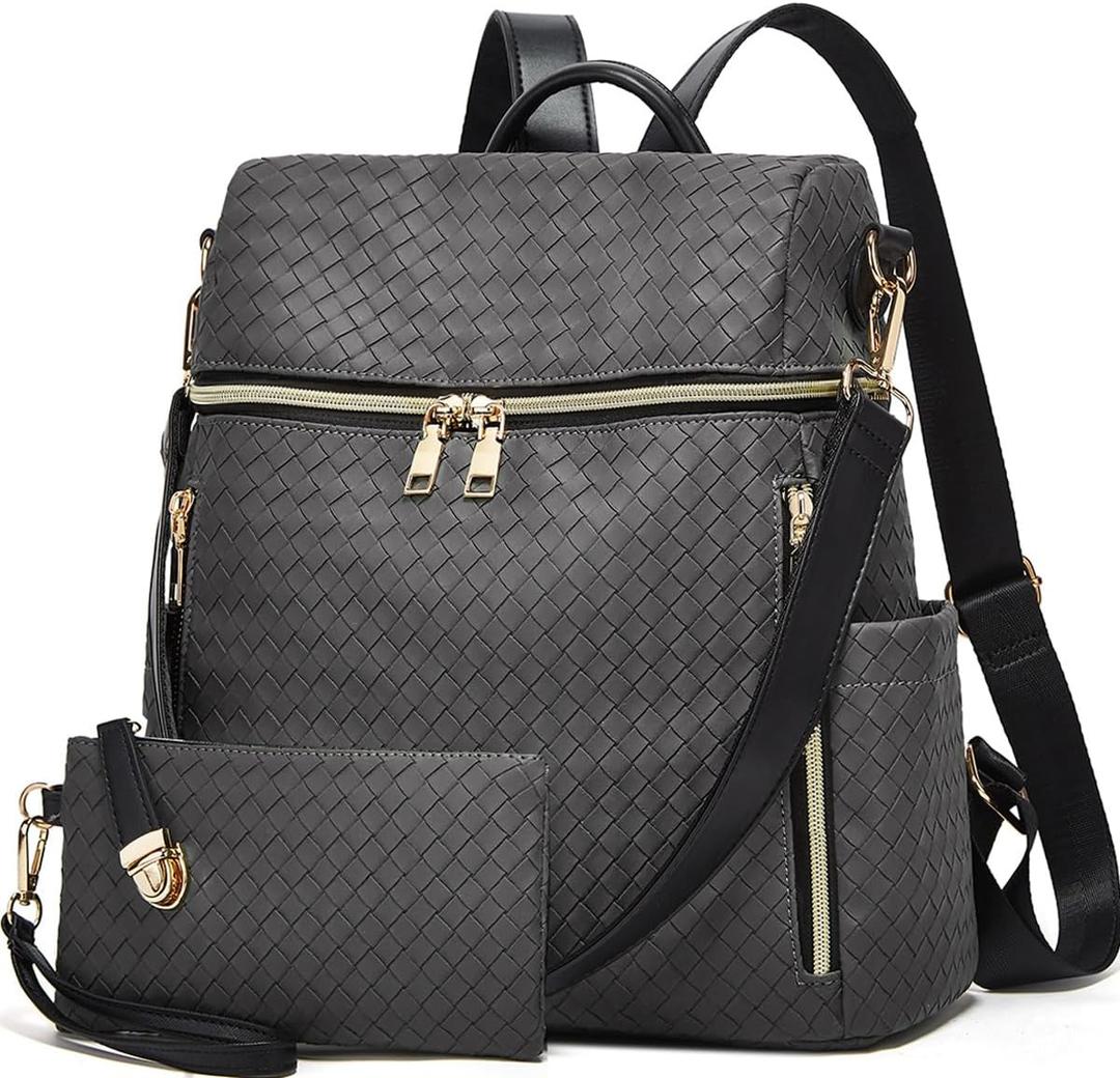 Makes Backpack Purse for Women PU Leather Travel Satchel Handbag Convertible Design Bag with Purse 2 Piece (Grey Triple)