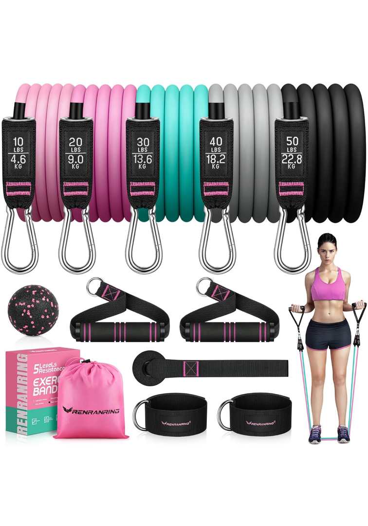 RENRANRING Resistance Bands for Working Out, 150LBS Exercise Bands, Workout Bands, Resistance Bands Set with Handles for Men Women, Legs Ankle Straps for Muscle Training