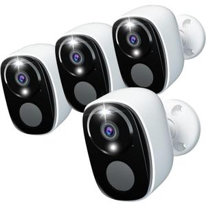 4Pack Security Cameras Wireless Outdoor, 2K Battery Powered WiFi Security Indoor Camera with Spotlight & Siren Alarm, 2-Way Audio, Color Night Vision, AI Detection for Home Security,Works w/Alexa