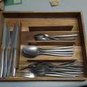 Bloomhouse 21 Piece Stone Washed Flatware 18/10 Stainless Steel Silverware Cutlery Utensil Set With Acacia Wood Caddy - Service for 4