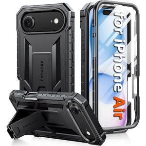 FNTCASE for iPhone Air Phone Case: Military Grade Drop Proof Protection Mobile Cover with Kickstand | Matte Textured Rugged Shockproof TPU | Protective Sturdy for iPhone 17 Air Case - Black