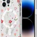Cute Red Flower Phone Case for iPhone 14 Pro Max Clear Magnetic Case 6.7", Compatible with MagSafe, Aesthetic Floral Heart Pattern Cover Slim Soft TPU Shockproof Protective for Women Girls