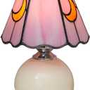 Tiffany Style Stained Glass Mushroom Table Lamp, Cute Small Bedside Night Light for Bedroom Living Room, Unique Aesthetic Home Decor Gift for Girls Women Birthday (Pink)