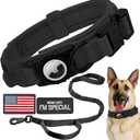 Tactical AirTag Dog Collar Leash Set - Heavy Duty, Adjustable GPS Collar Compatible with Apple AirTag, with Holder & Control Handle for Medium/Large Dogs [ Black, L ] (L(16.5"-20.5"))