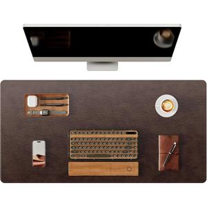 YSAGi Genuine Leather Desk Mat, 31.5"x15.8" Office Desk Pad, Thick Premium Table Pad with Stitched Line, Non-Slip Laptop Writing Pad with Rubber Base (Dark Brown, 31.5"x15.8")