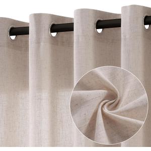 Oatmeal Linen Curtains 102 Inch Length 2 Panels for Living Room Bedroom, Light Filtering Sheer Curtains 102 Inches, Elegant Modern Grommet Semi Sheer Soft Privacy Drapes