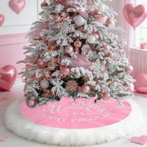 yuboo Pink Valentine Tree Skirt Tree Skirt, 36" Faux Fur Christmas Tree Skirt Rug for Pink Valentine Spring Decor Decorations for Home (Large)