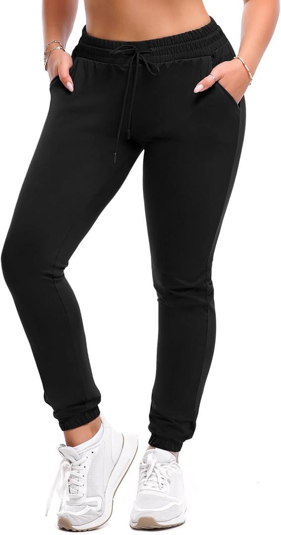 SINOPHANT Joggers for Women with Pockets Drawstring Sweatpants for Lounge Gym Yoga, Black, L