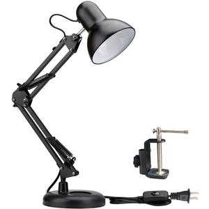 PowerKing Metal Swing Arm Desk Lamps, Adjustable and Flexible, Feading with Base and Clip 2-in-1 Function, Fit E26&E27 Bulbs Base, Application in Bedroom Living Room, Office Home (Black)
