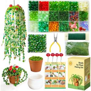 Forever Plant Kit Green Beads for Plant Making,Leaf Flower Beads for Beaded Plants with Plant Pot, Green Beads for Jewelry Making DIY Crafts Kit Plants Lover Gifts