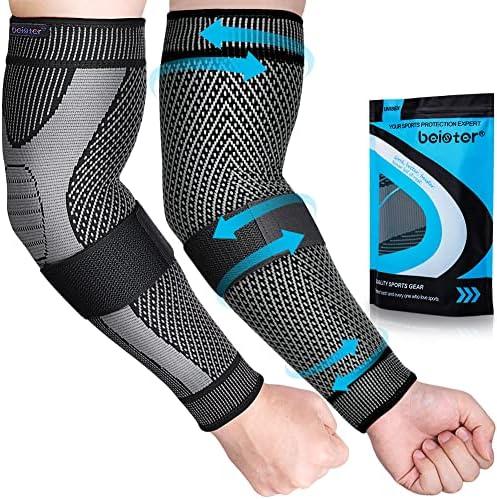 beister Compression Arm Sleeves with Elastic Strap for Men & Women (Pairs), Elbow Braces, 20-30 mmhg Non-Slip Breathable Thick Full Arm Supports for Tennis Elbow, Workouts, Arthritis,Lymphedema,DVT, M