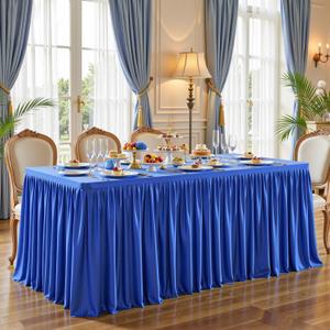 Royal Blue Polyester Table Clothes for 8 Foot Rectangle Tables, Wrinkle Free Fitted Table Cover 8ft Stretch Tablecloths with Skirt for Parties Weddings Birthday Banquet Baby Shower