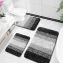 OLANLY Bathroom Rugs Sets 3 Piece, Soft Absorbent Microfiber Bath Mats and U-Shaped Contour Toilet Rug, Plush Shaggy Bath Mat Set for Bathroom (36"x24"+24"x16"+24"x20", Black)