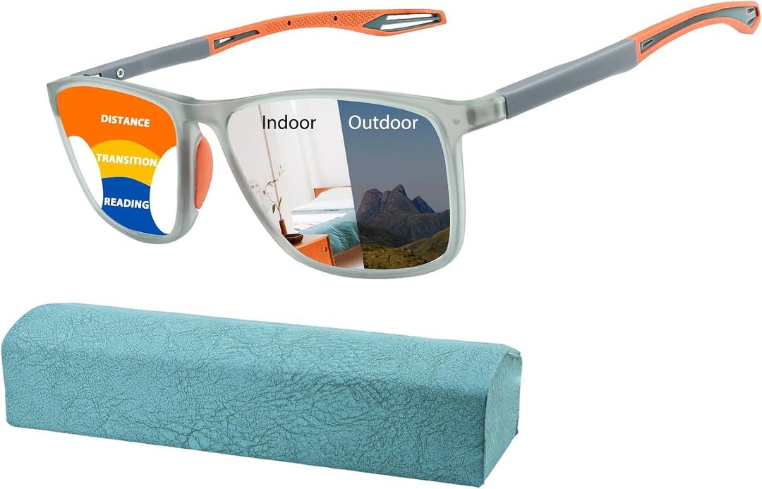 K.LAVER Photochromic Progressive Multifocus Reading Glasses Blue Light Blocking Multifocal Readers Spring Hinge Sunglasses