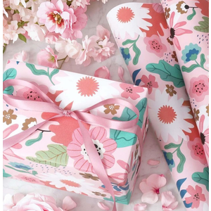 LaRibbons Pink Floral Wrapping Paper Jumbo Roll, 30 Inch X 33 Feet (82.5 sq. ft) Spring Gift Wrap Stone Paper for Wedding, Mother’s Day, Bridal Shower & Birthday