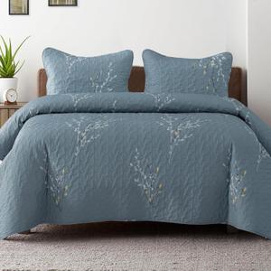 Exclusivo Mezcla Reversible Boho Quilts King Size, Blue Bedspreads Lightweight Coverlet All Season Flowers Quilt Bedding Set with Printed Floral Pattern (1 Quilt, 2 Pillow Shams)
