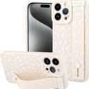 OOK Compatible with iPhone 15 Pro Leopard Cheetah Case with Wrist Strap, White Leopard TPU Shockproof Protection Slim Cover with Camera Protection for Women Girls, for 6.1inch