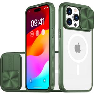 Compatible with iPhone 16 Pro Case 2024,[Compatible with MagSafe] [14 FT Drop Protection] Transparent Case with Camera Cover Slim Shockproof Bumper for iPhone 16 Pro 6.3inch(Green)