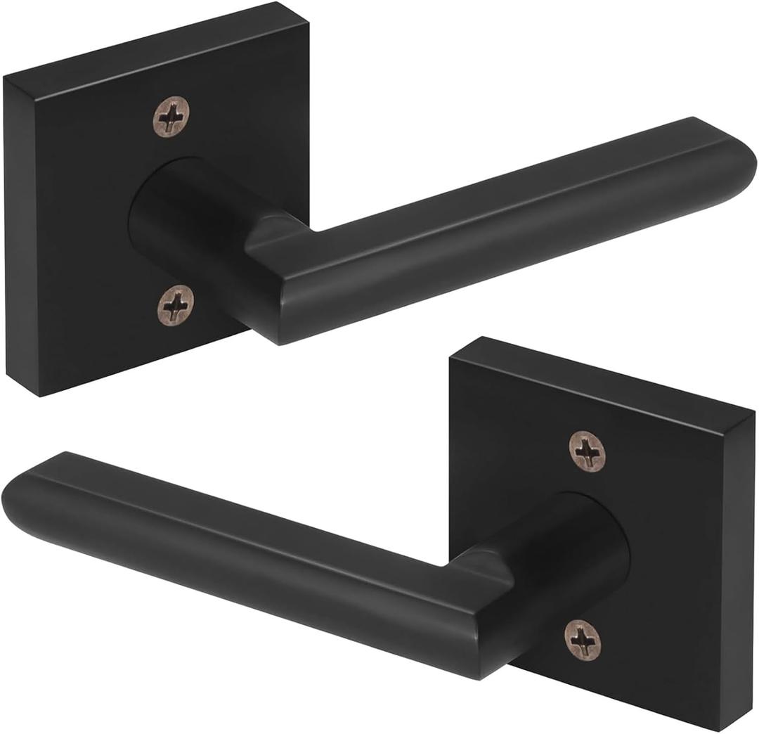 HOSOM Dummy Door Handles, Heavy Duty Decorative Single Side Non-Turning Square Lever Handle Knob Set for Closet or French Doors, Easy Installation, Pull Only, Matte Black, 2 Pack