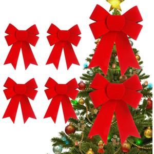 6 PCS 9x12 Inches Large Red Christmas Bows - Velvet & PVC Hanging Decorations for Xmas Tree, Wreath, Fence, Fireplace, Stairs, Indoor Outdoor Holiday Party Home Decor (Red 1, 6 PCS)