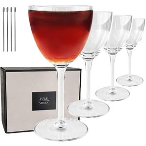 Nick and Nora Glasses, Set of 4-6oz - Smaller Cocktail Glass for Bijou, Old Pal, Aperitifs, Negroni, Vermouth, Wine, etc. Hand Blown Premium Crystal - Classic Bartender Mixology Glassware