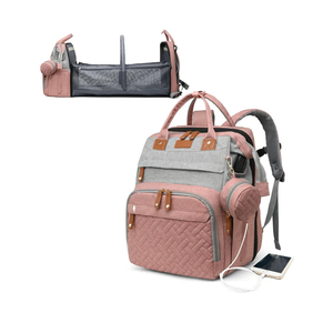 Baby Diaper Bags with Changing Station, Waterproof Diaper Bag Backpack for Moms Dads with USB Charging Port, Baby Shower Gifts, Large Capacity diaper backpack, Grey Pink